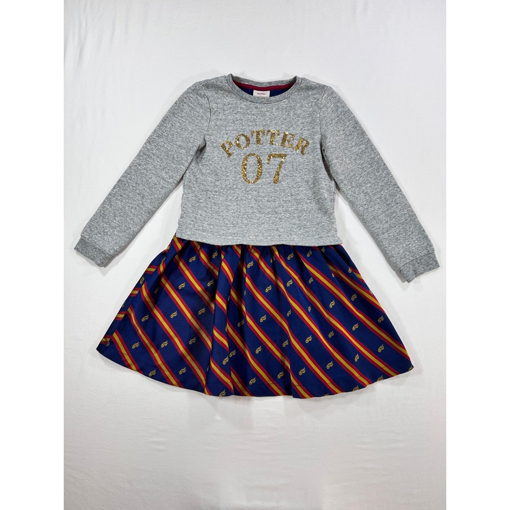 Mini Boden Harry Potter Sequin Sweatshirt Dress Grey Navy Gold Snitch Girls 8-9Y